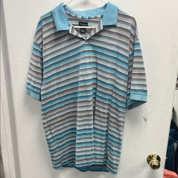 Van Heusen Men's Polo Shirt - Blue, Gray, and White Stripes - Picture 1 of 3
